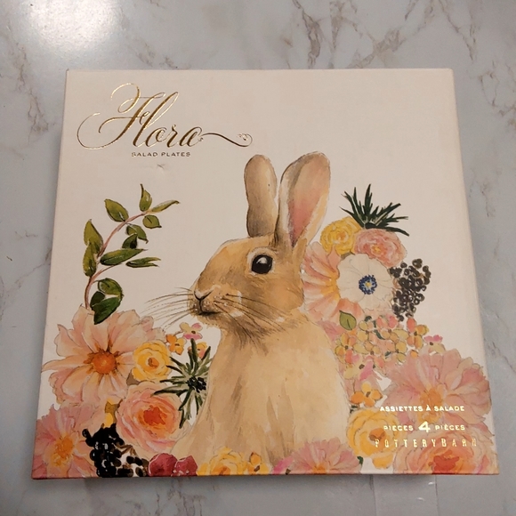 Pottery Barn Flora Floral Bunny Salad Plates S/ Assortment